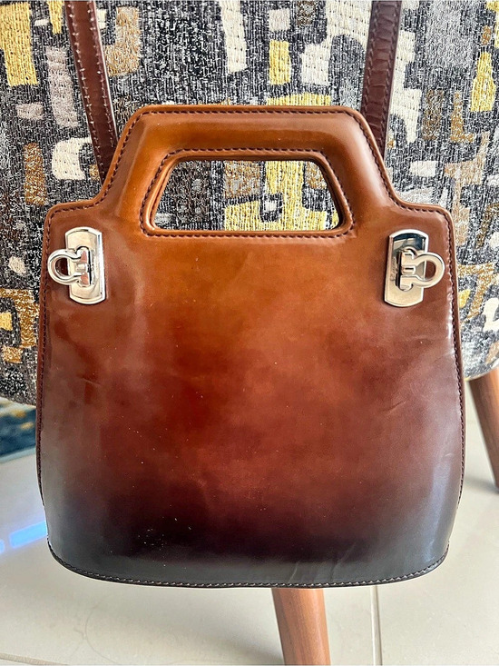 Salvatore Ferragamo Handbags - Salvatore Ferragamo Brown & Black Geometric Shoulder Bag
